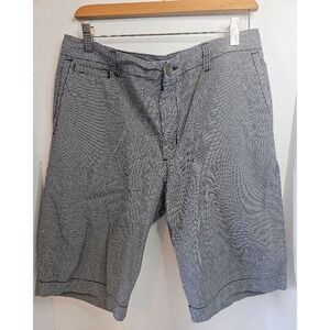 Men's Kenneth Cole Shorts Bemuda Casual SZ 34 Flat Front Navy White Check 10"